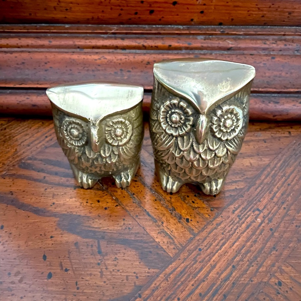 Vintage Brass Owl Set